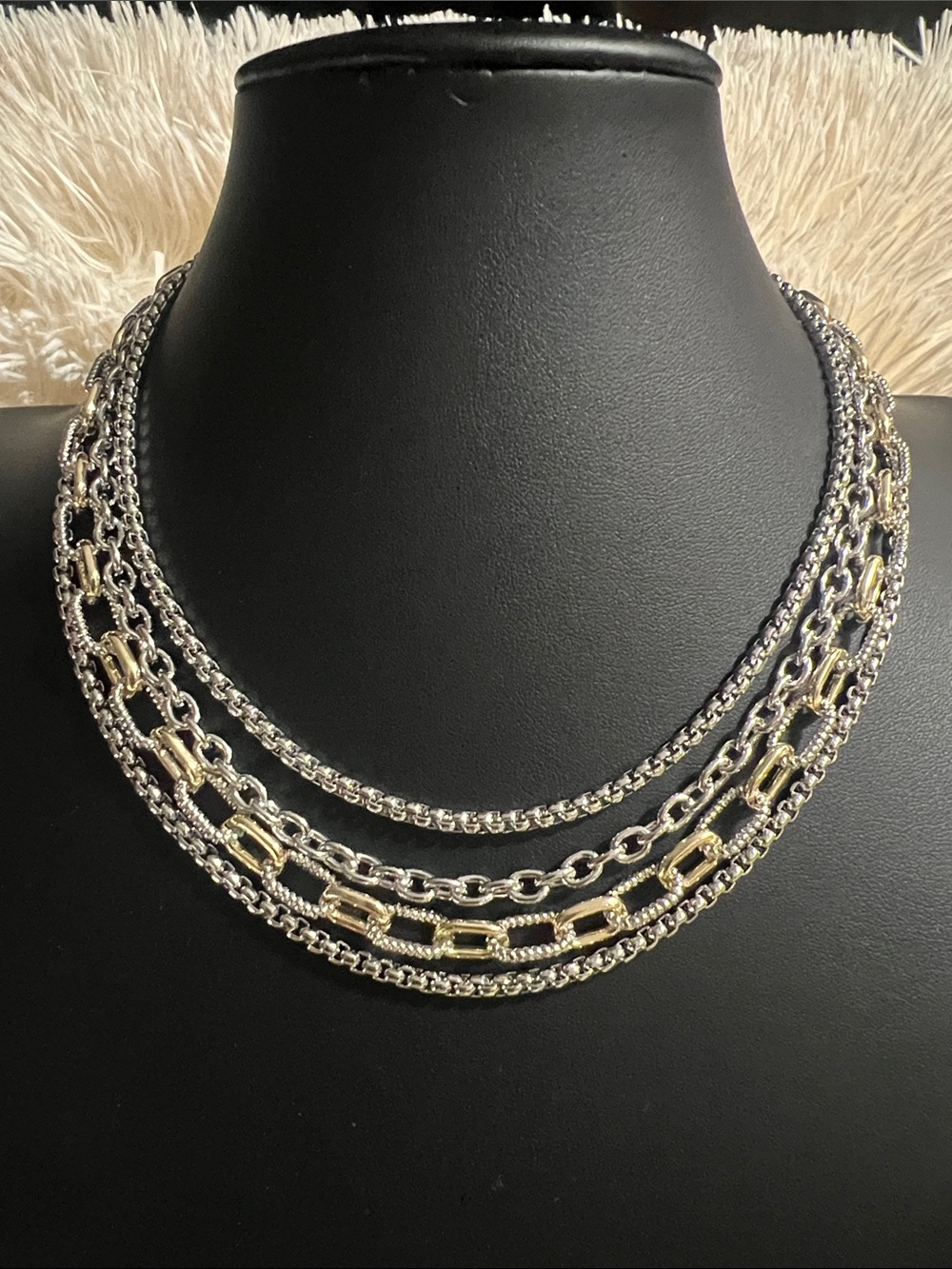 Designer Inspired Layered Two-Tone Silver and Gold Chain Necklace